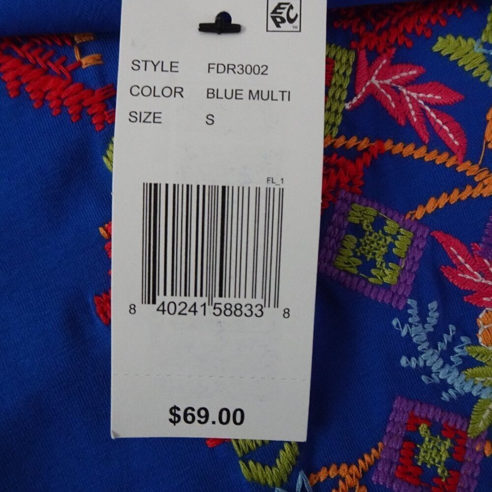 Calessa Embroidered Tunic Top Women's Size S Blue Loose Fit V-Neck - Picture 7 of 8